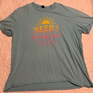 Anvil Beer & Sunshine Graphic Print T-shirt Light Blue Mens XL Crew Neck Jersey
